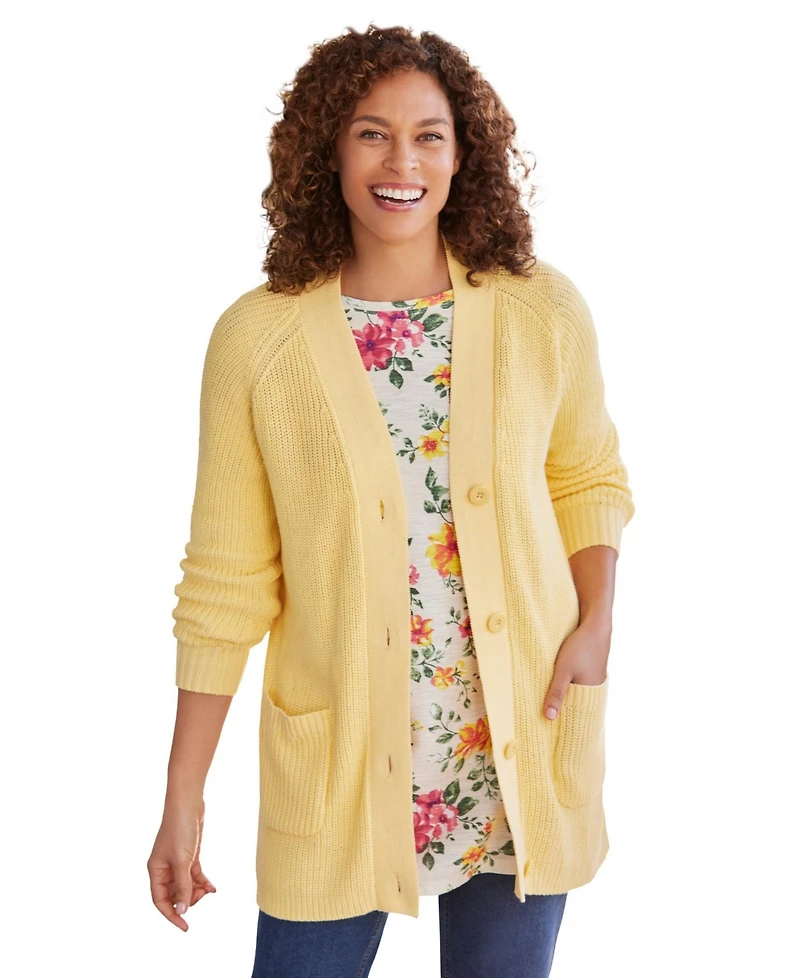 Woman Within Plus Button-Front Shaker Cardigan