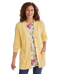Woman Within Plus Button-Front Shaker Cardigan
