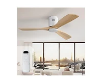 52-inch Modern White 3 Solid Wood Blade Ceiling Fan with 6-speed Remote Control and Forward Reverse Rotation Function for Indoor