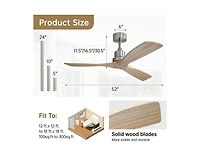 52-inch Modern Sand Nickel 3 Blades Walnut Ceiling Fan with 6 Speed Remote control and Timing and Forward Reverse Rotation Function for Indoor