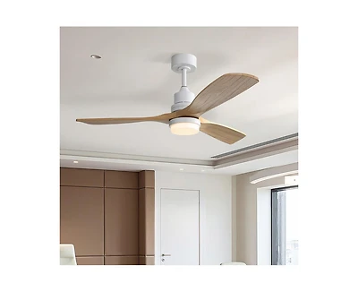 Sofucor 52-inch Modern Minimalist White 3 Blades Ceiling Fan with 3 color Dimmable and Memory Function Light and Remote control