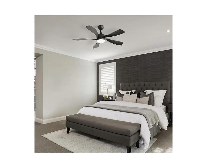 52-inch Black Modern Downrod Indoor Abs 5 Blades Led Ceiling Fan Light with Remote Control Support Six Speed Ajustable