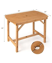 Gymax Outdoor Fir Wood Dining Table 1.5'' Umbrella Hole Yard Garden Natural Patio