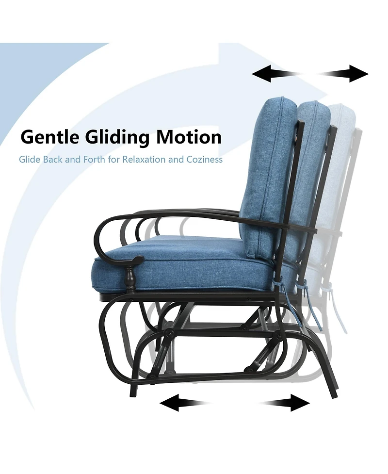 Gymax Patio Swing Glider Chair Rocking Loveseat Bench for 2 Persons with Blue Cushions