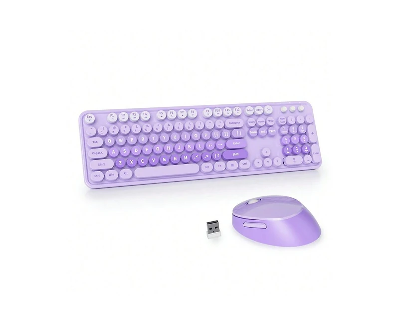 risokeys Wireless Keyboard And Mouse Set - Cute Keyboard And Mouse Combo, Full Size Keyboard With Number Pad & Round Keycaps For Windows Pc Laptop