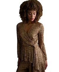 Muse Women's Long Sleeve Faux Twist Wrap Top