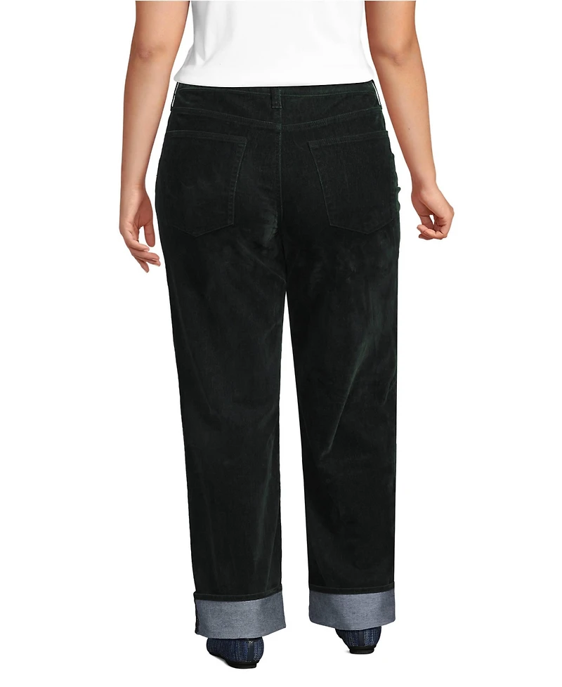 Lands' End Women's Flocked Denim Mid Rise Relaxed Straight Leg Cuff Jeans