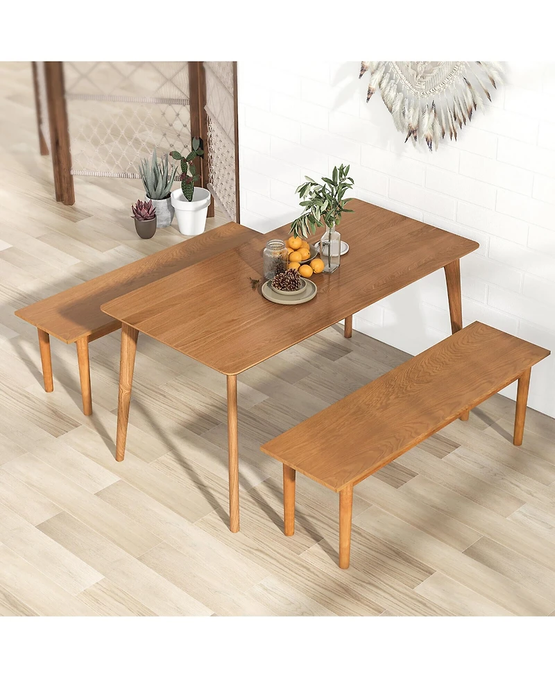 Gymax Solid Wood Dining Bench Entryway Bench w/ Rubber Wood Legs for Bedroom Oak