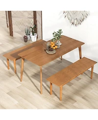 Gymax Solid Wood Dining Bench Entryway Bench w/ Rubber Wood Legs for Bedroom Oak