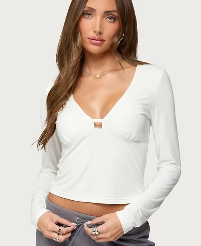 Edikted Women's Lovisa V Neck Long Sleeve Top