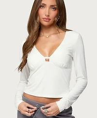 Edikted Women's Lovisa V Neck Long Sleeve Top