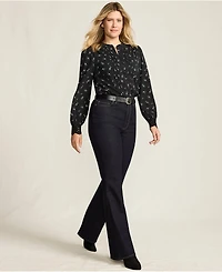 Lands' End Women's Lightweight Jersey Long Sleeve Button Front Pintuck Top