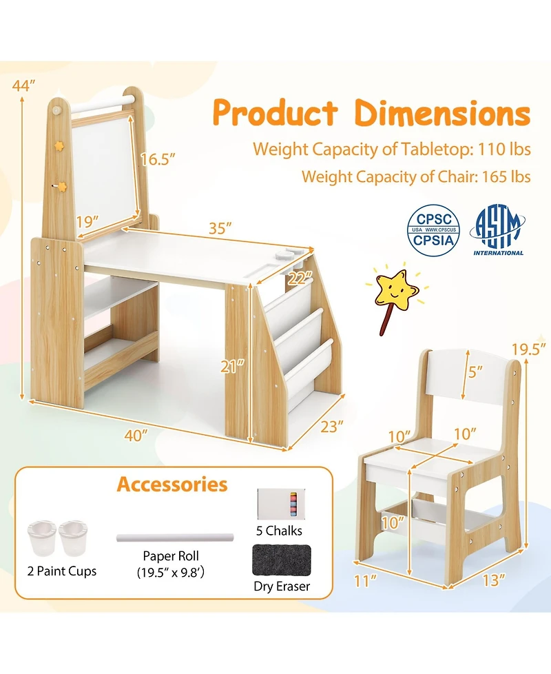 Sugift Kids Art Table and Chair Set with Easel and Chair for Drawing Reading