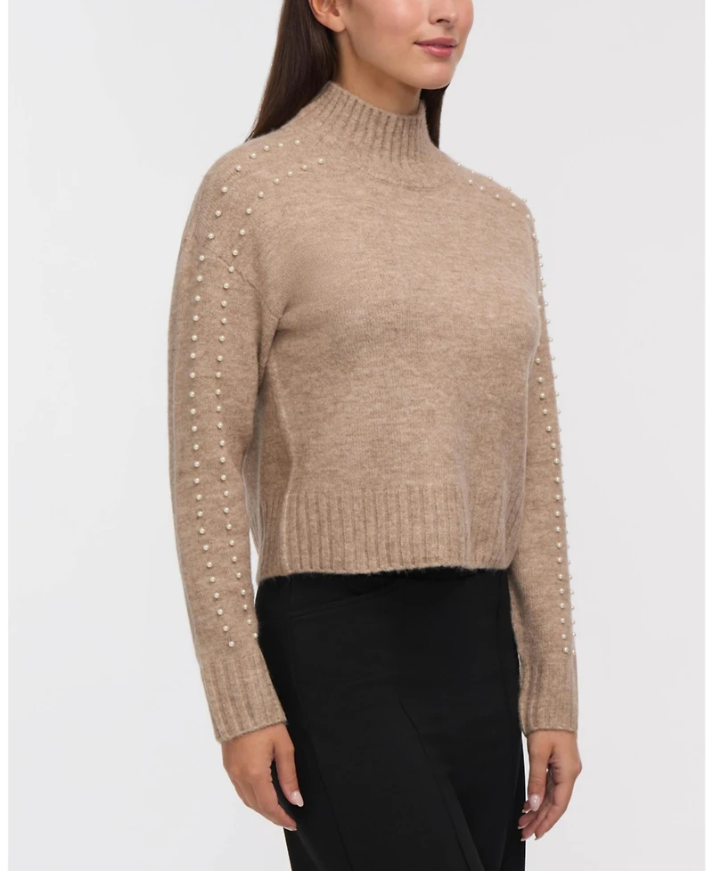 Ellen Tracy Women's Pearl Embellished Drop Shoulder Sweater