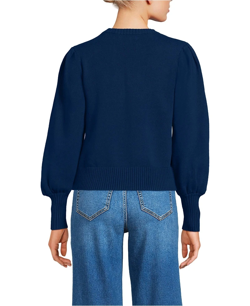 Lands' End Women's Drifter Puff Sleeve Crew Neck Sweater