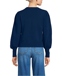 Lands' End Women's Drifter Puff Sleeve Crew Neck Sweater