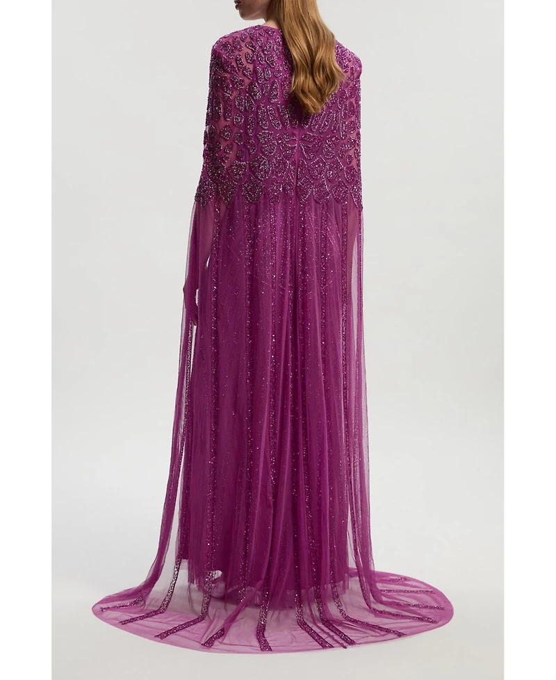 Karen Millen Women's Premium Embellished Caped Maxi Dress