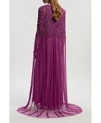 Karen Millen Women's Premium Embellished Caped Maxi Dress