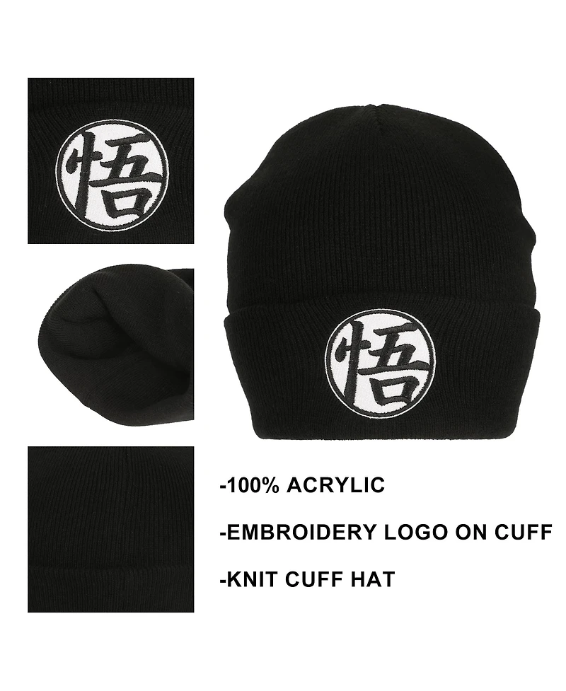 Dragon Ball Z Men's Goku Symbol Embroidery On Acrylic Knit Standard Cuff Beanie