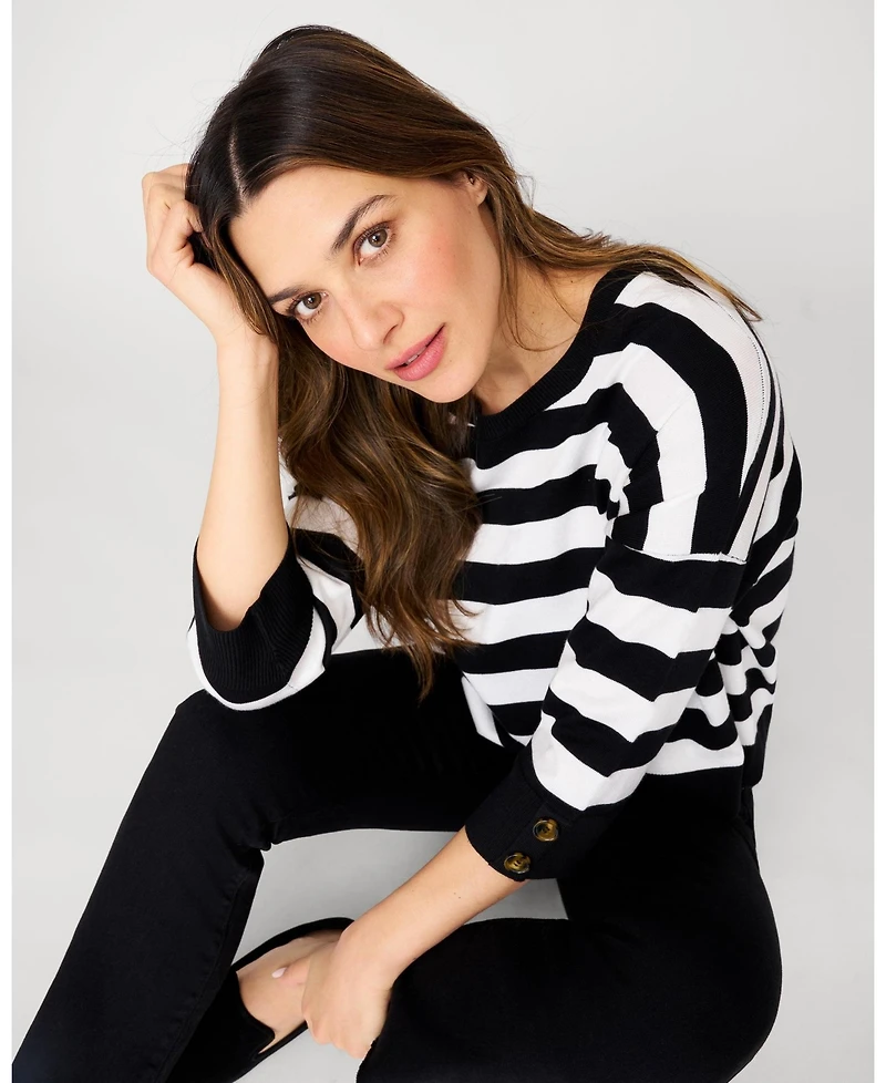 Cable & Gauge Women's Stripe Drop Shoulder Sweater