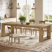 Tribesigns 86.61-Inch Dining Table for 6-8, Farmhouse Narrow Kitchen Table with Pedestal Base Only Table)