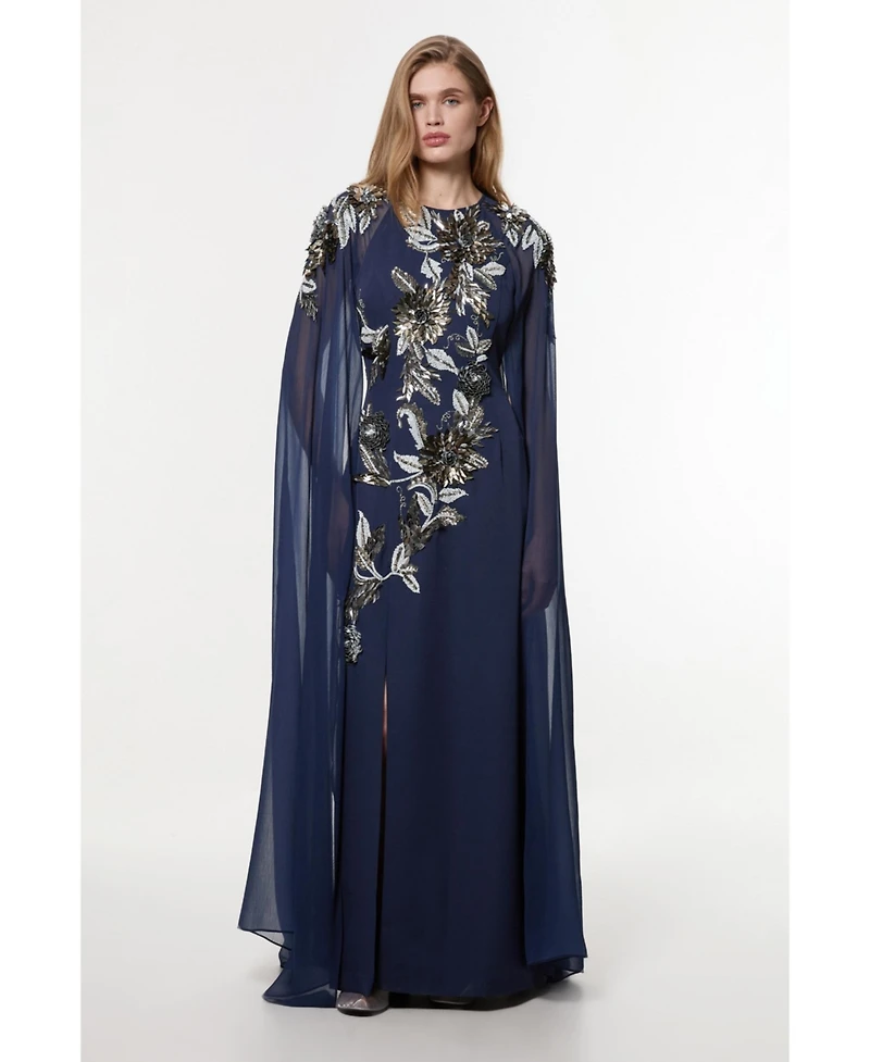 Karen Millen Women's Floral 3D Cape Sleeve Maxi Dress