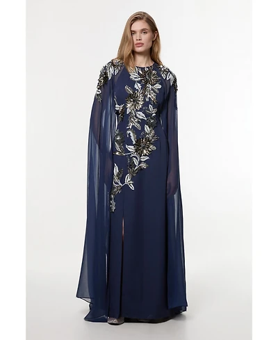 Karen Millen Women's Floral 3D Cape Sleeve Maxi Dress