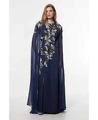 Karen Millen Women's Floral 3D Cape Sleeve Maxi Dress