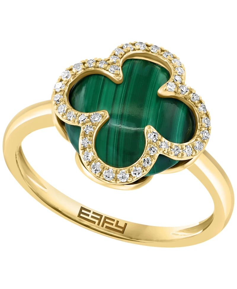 Effy Collection Diamond (1/8 ct. t.w.) and Malachite Ring in 14K Yellow Gold