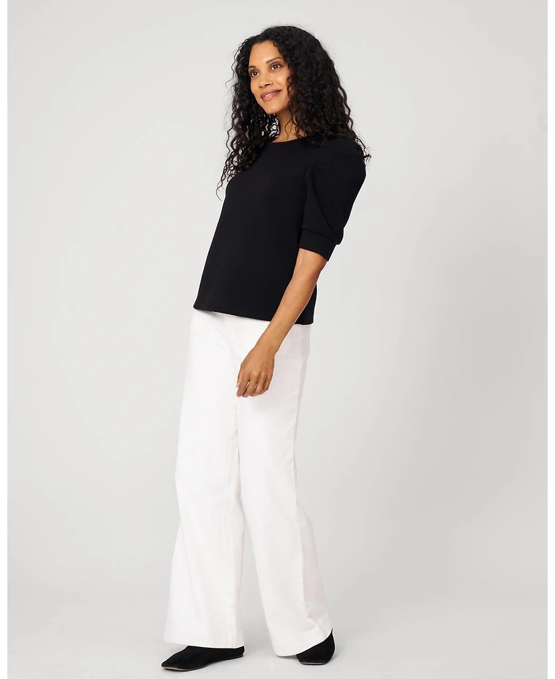 Cable & Gauge Women's Puff Sleeve Crewneck Top