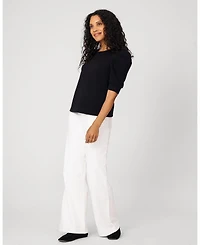 Cable & Gauge Women's Puff Sleeve Crewneck Top