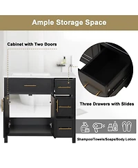 Casainc 36" Bathroom Vanity with Sink Top, Cabinet Two Doors and Three Drawers, Solid Wood Mdf Boards, One Package