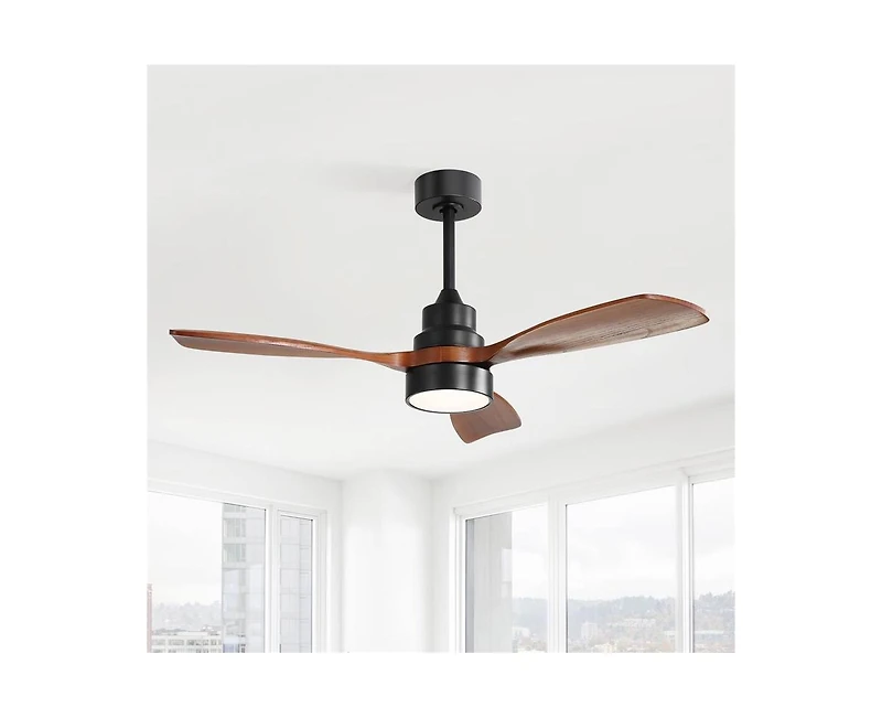 48-inch Modern Downrod Indoor Walnut Wood 3-Blade Led Ceiling Fan Light with Remote Control Support Six Speed Ajustable