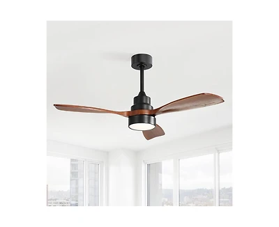 48-inch Modern Downrod Indoor Walnut Wood 3-Blade Led Ceiling Fan Light with Remote Control Support Six Speed Ajustable