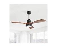 48-inch Modern Downrod Indoor Walnut Wood 3-Blade Led Ceiling Fan Light with Remote Control Support Six Speed Ajustable