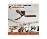 52-inch Modern Black 3 Solid Wood Blades Flush Mount Tri color Adjustable Ceiling Fan Light with Remote Control