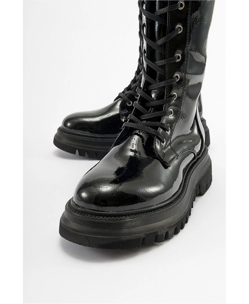 Prologue Shoes Piola Patent Combat Boot (Women)