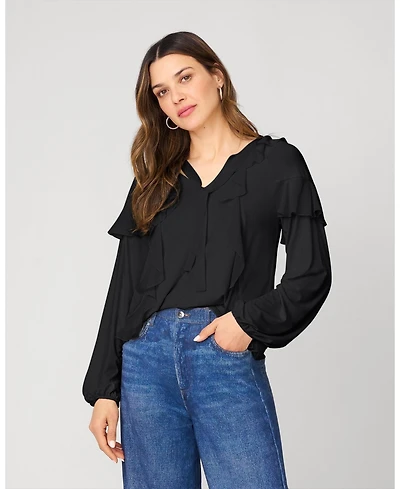 Cable & Gauge Women's Ruffle Tie Neck Romantic Blouse