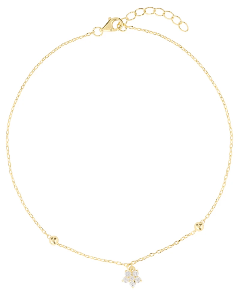 Macy's Cubic Zirconia Flower Beaded Anklet (0.14 ct. t.w.) 14kK Gold Over Sterling Silver (also Silver)