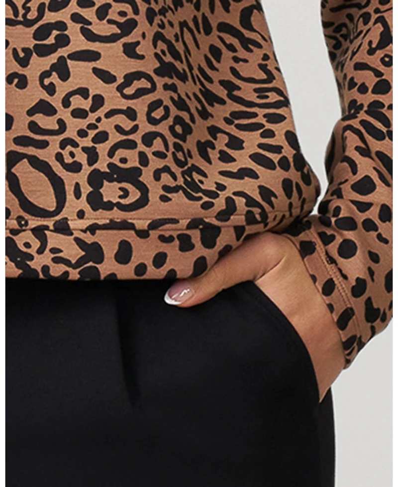 Cable & Gauge Women's Leopard Cropped Modal Sweatshirt