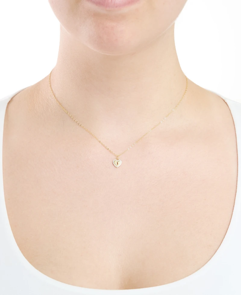 Macy's Cubic Zirconia Heart Key Pendant Necklace (0.10 ct. t.w.) Sterling Silver (also 14K Gold Over Silver)
