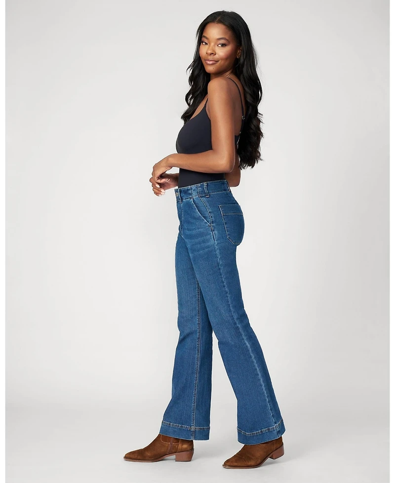 Cable & Gauge Women's High Rise Retro Flare Jean, Medium Blue