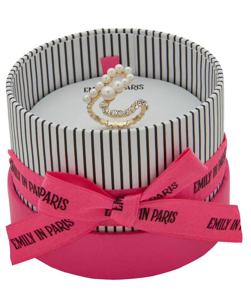 Emily in Paris Glass Pearl, Glass Stone & Cubic Zirconia Gold-Tone Loop Ring