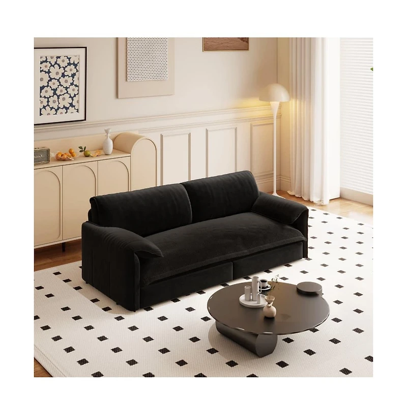 Maison Boucle 66" Queen Pull-Out Sofa Bed, Convertible 3-in-1 Velvet Sleeper Couch with Storage Pocket for Living Room or Guest Room-Maison