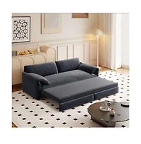Maison Boucle 66" Queen Pull-Out Sofa Bed, Convertible 3-in-1 Velvet Sleeper Couch with Storage Pocket for Living Room or Guest Room-Maison