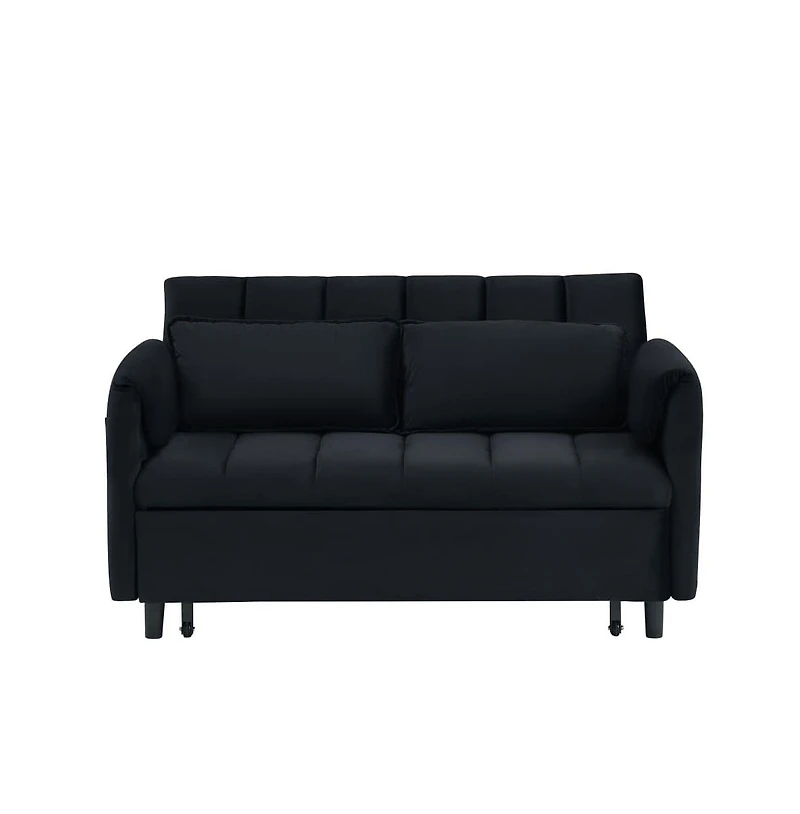 Maison Boucle 53" Pull-Out Sleeper Loveseat Sofa Bed, Convertible 3-in-1 Velvet Couch with Side Pockets & Back Support for Small Spaces-Maison Boucle
