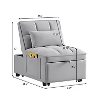Maison Boucle 4-in-1 Single Velvet Pull-Out Sleeper Chair Bed with Adjustable Backrest, Side Pocket & Pillow for Small Spaces-Maison