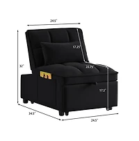 Maison Boucle 4-in-1 Single Velvet Pull-Out Sleeper Chair Bed with Adjustable Backrest, Side Pocket & Pillow for Small Spaces-Maison