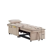 Maison Boucle 4-in-1 Single Velvet Pull-Out Sleeper Chair Bed with Adjustable Backrest, Side Pocket & Pillow for Small Spaces-Maison