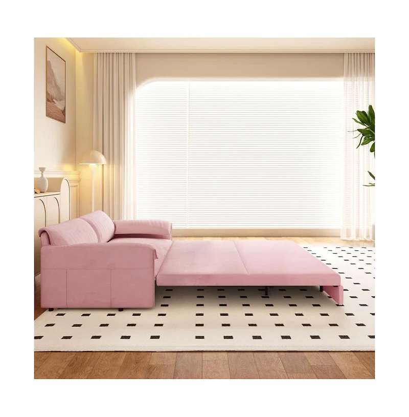 Maison Boucle 66" Queen Pull-Out Sofa Bed, Convertible 3-in-1 Velvet Sleeper Couch with Storage Pocket for Living Room or Guest Room-Maison